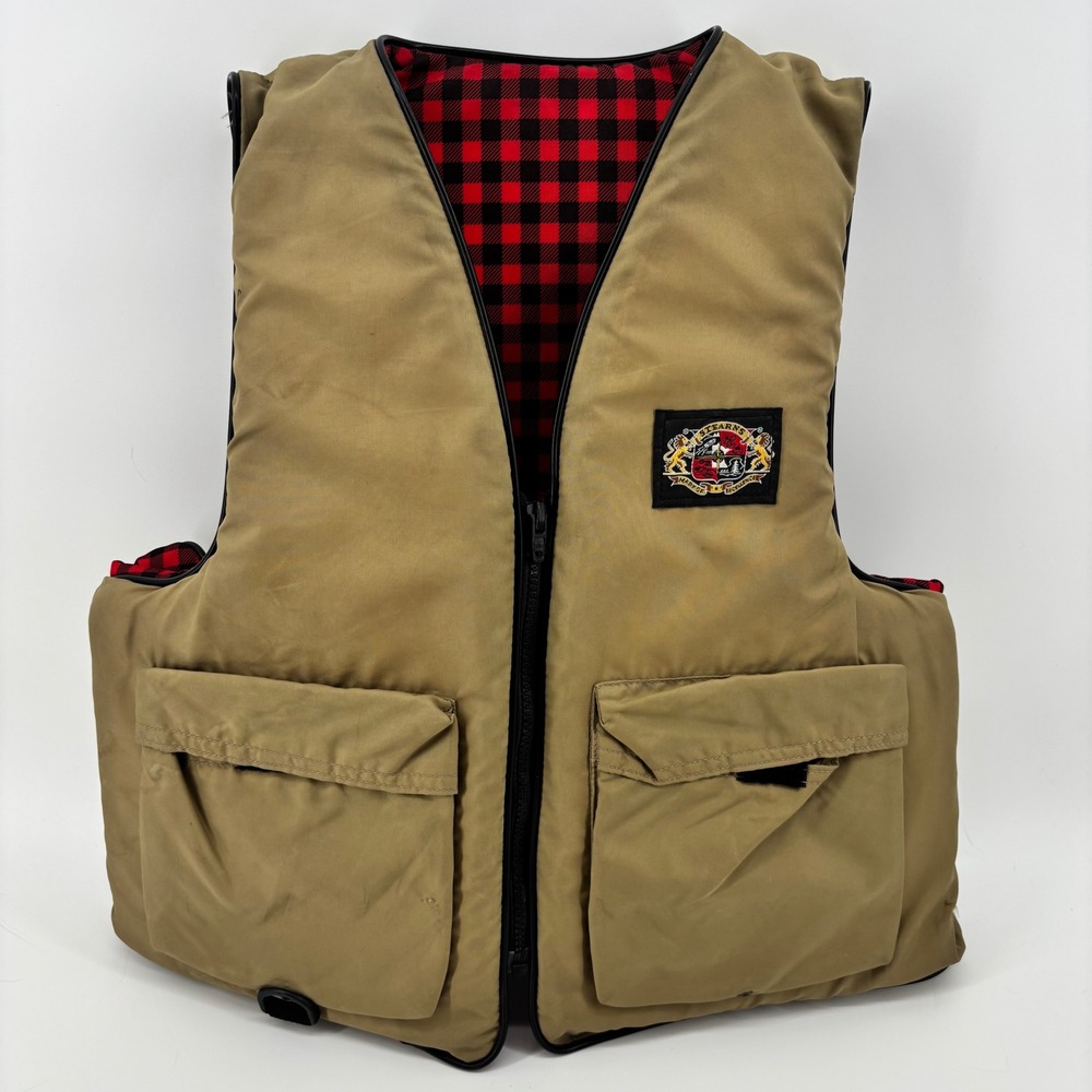 VTG Stearns SBV-4140 Fishing Vest Flotation Aid Type III PFD Tan Plaid L/XL USCG